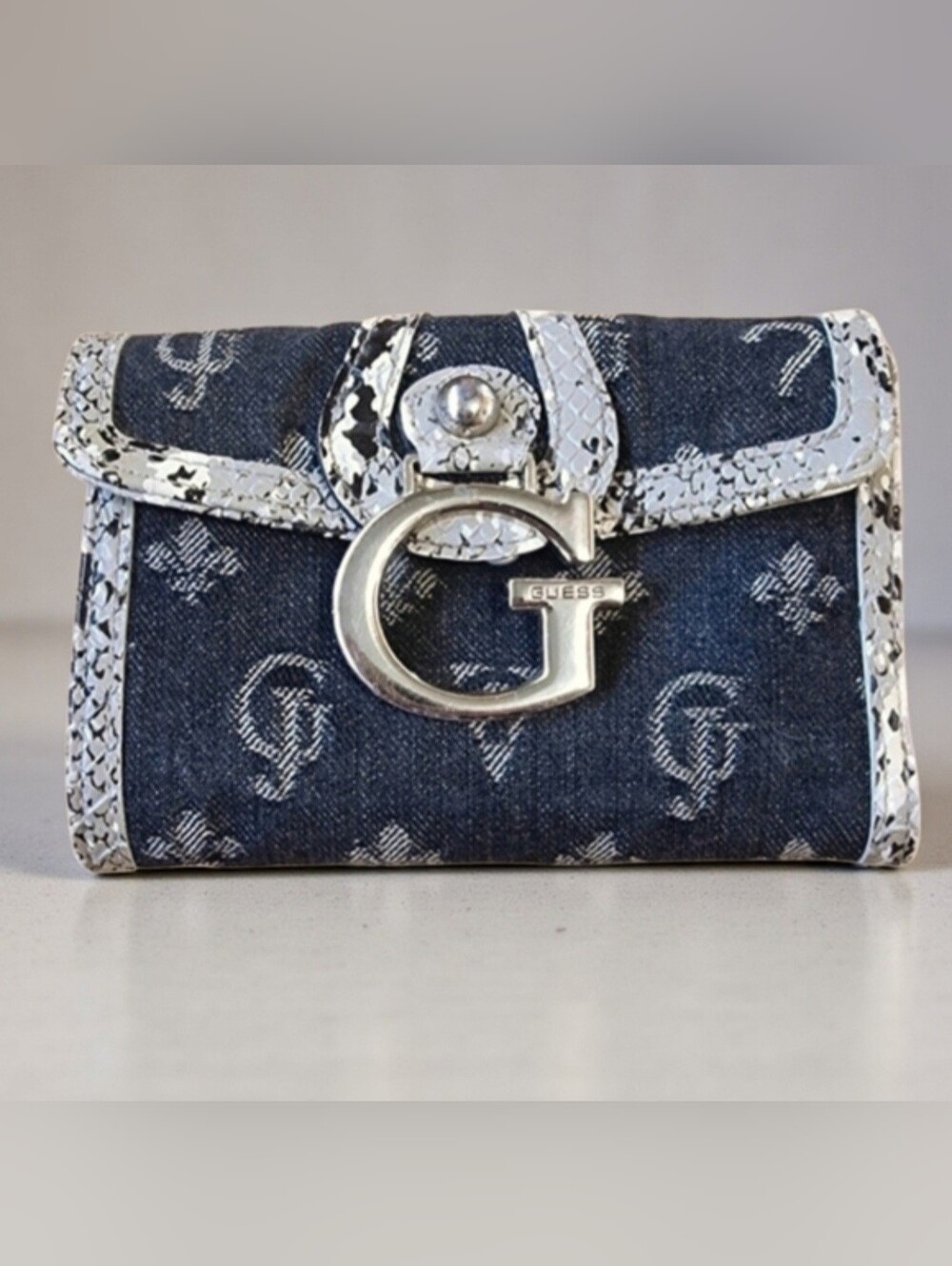 Vintage 2000s Guess Monogram Logo Denim Canvas Wallet Swag Y2k